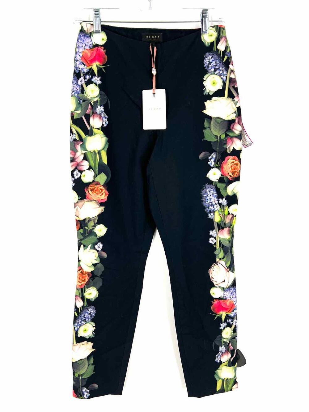Ted Baker Size 4 Black/Multi Floral Cotton NEW Designer Pants